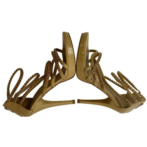 Stuart Weitzman Gold Leather Chain Strap Stiletto Sandals 7.5B  J10073 platform - Picture 12 of 13